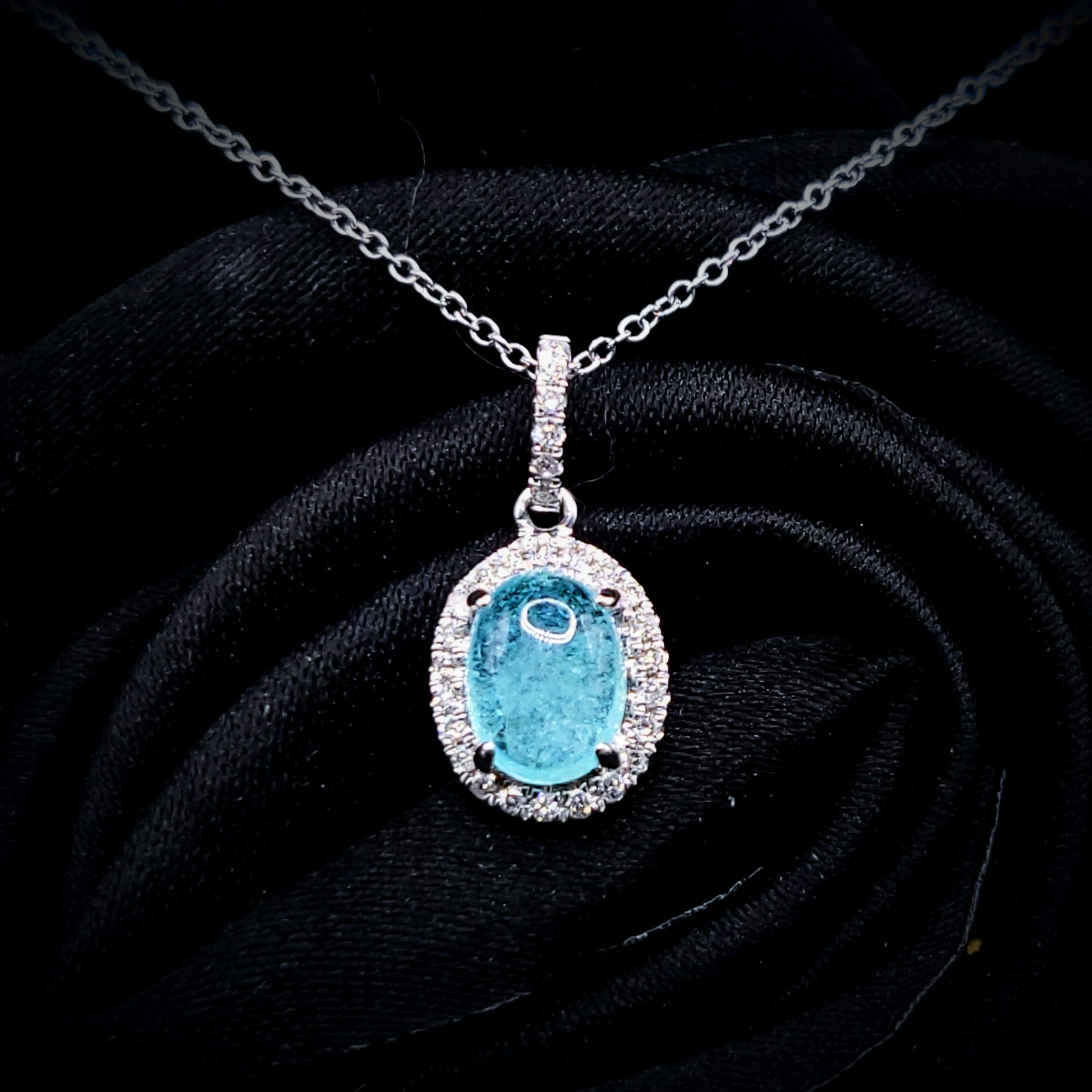 全新18K白金【單粒88份帕拉伊巴】配11份鑽石吊墜