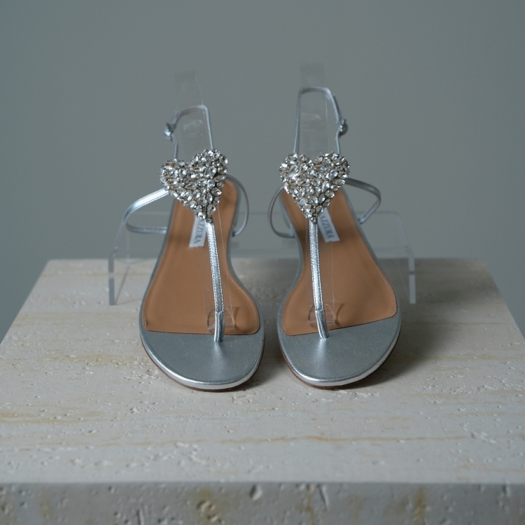 Aquazzura 愛心銀色涼鞋 39號