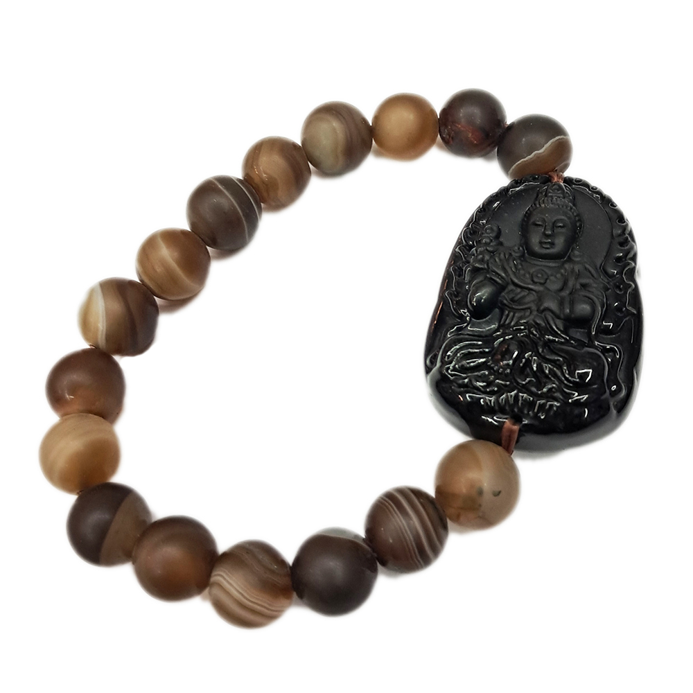 大勢至菩薩黑曜岩+玉髓手珠【十方】140806