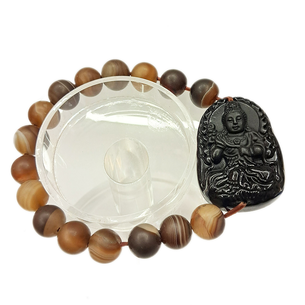 大勢至菩薩黑曜岩+玉髓手珠【十方】140806