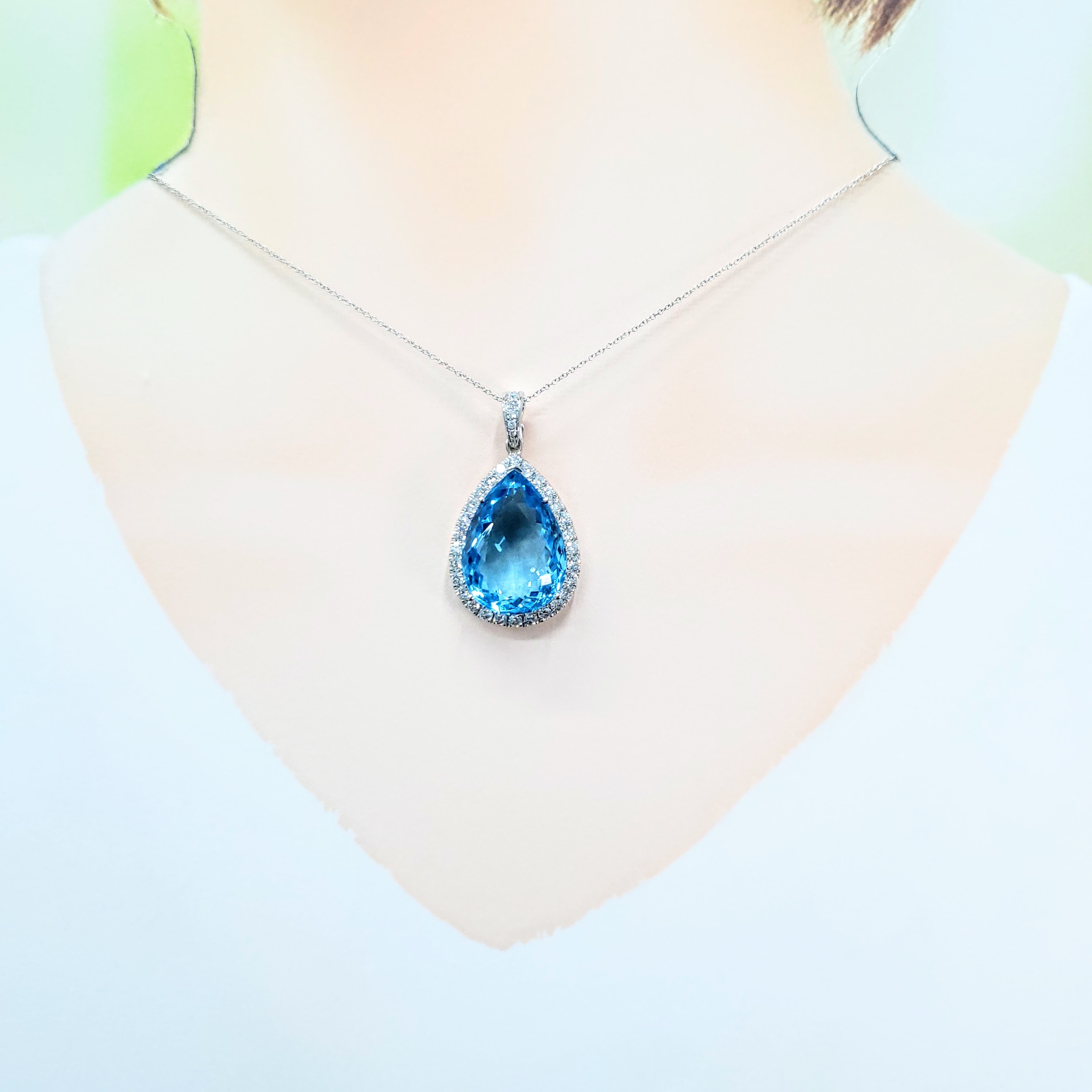 18K White Gold 25.81ct Topaz and Diamond Pendant