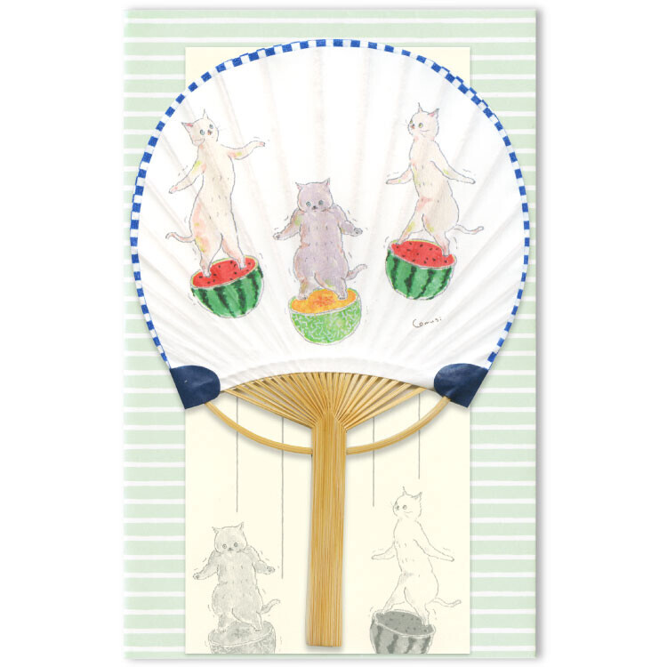 貓咪與西瓜 竹扇子造型卡片組｜日本ACTIVE CORPORATION