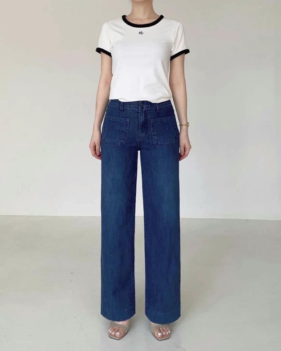 2091口袋牛仔直筒褲