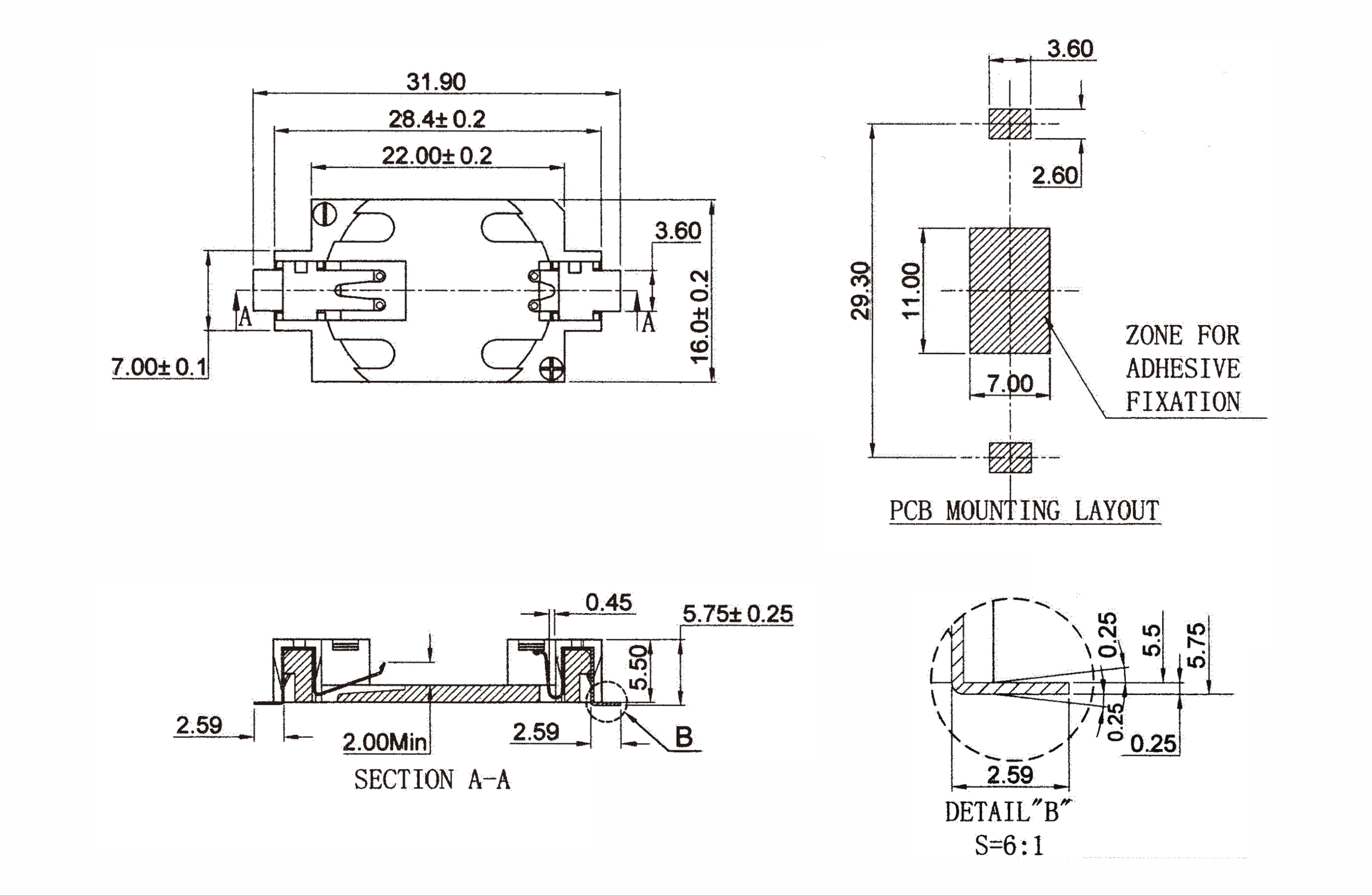 SMD 電池座,尺寸規格