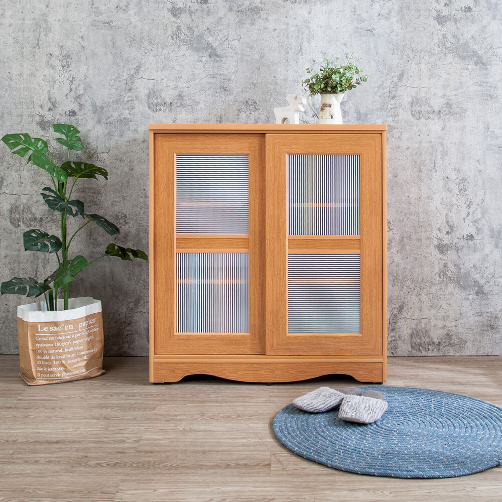 南亞塑鋼-鄉村歐風3.1尺二推/拉門透視橫飾條鞋櫃