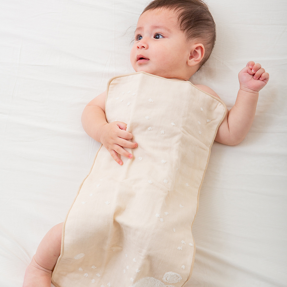 Gift DollBao いまばり日本今治毛巾系列-洗臉洗澡拍嗝巾(長枕巾版)｜奶茶泡泡_雙面寶寶紗布巾