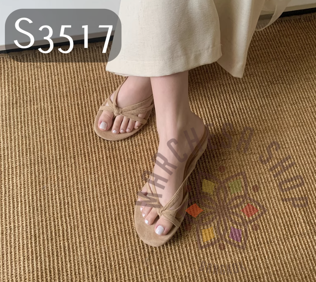 S3517 - 牛皮幼帶綁結套趾船踭高踭涼鞋