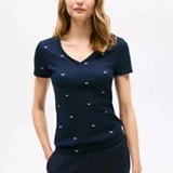 [S] TOMMY HILFIGER NAVY ALLOVER FLAG V NECK FAVORITE T-SHIRT, XW04788-400 (STH1253)