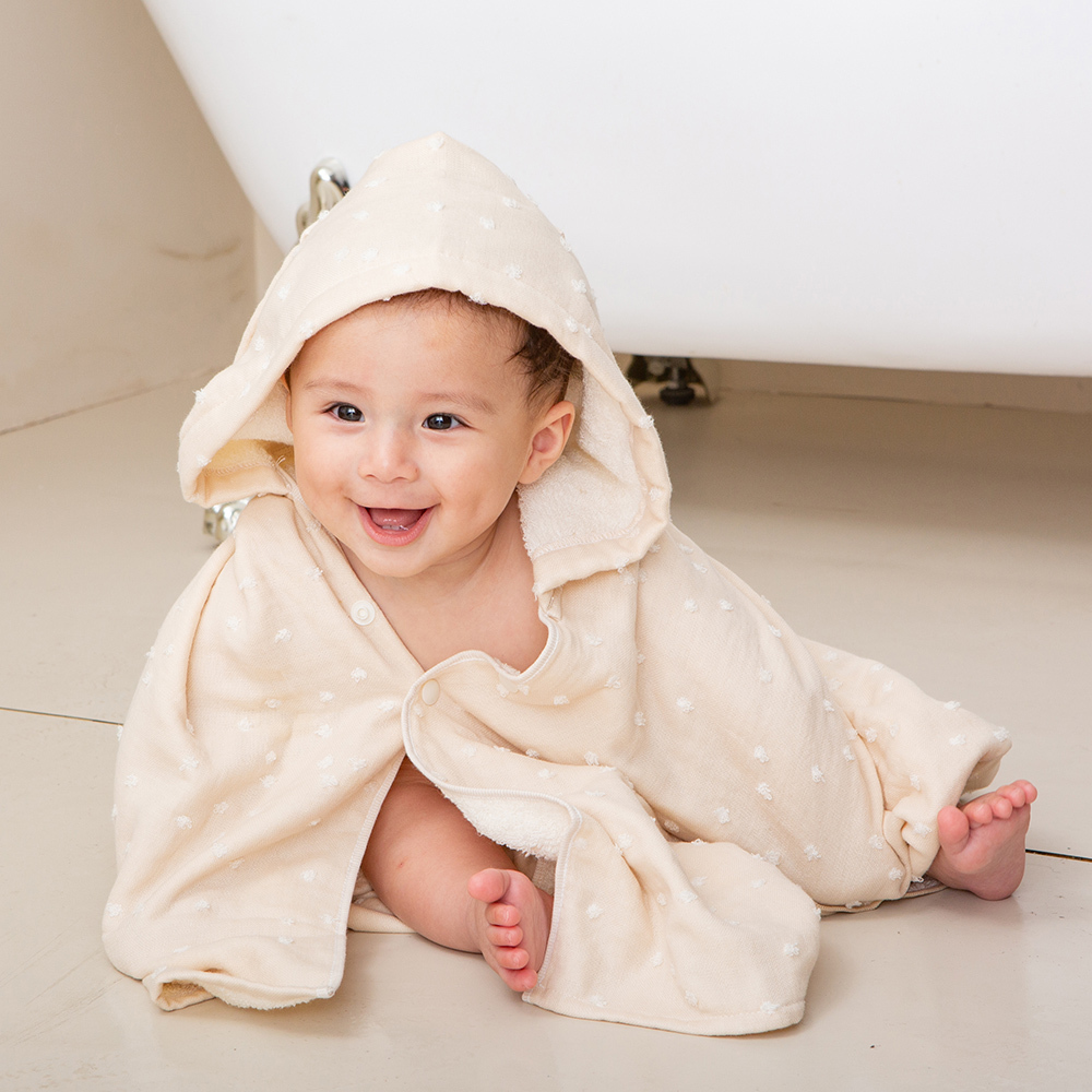 Gift DollBao 日本今治毛巾系列連帽浴巾(60x120cm)_雙面寶寶紗布巾｜奶茶泡泡