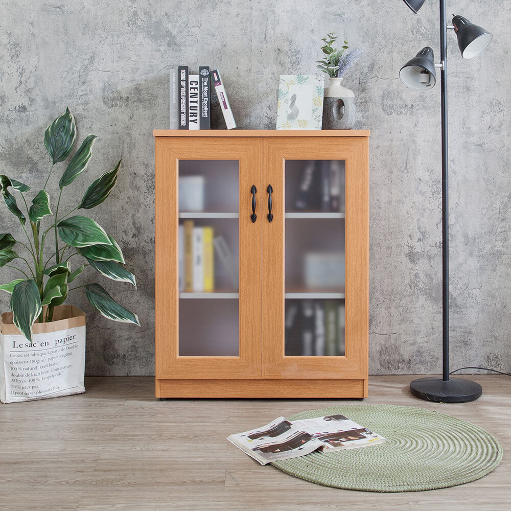 南亞塑鋼-2.7尺二開門霧面透視收納櫃/展示書櫃/置物矮櫃