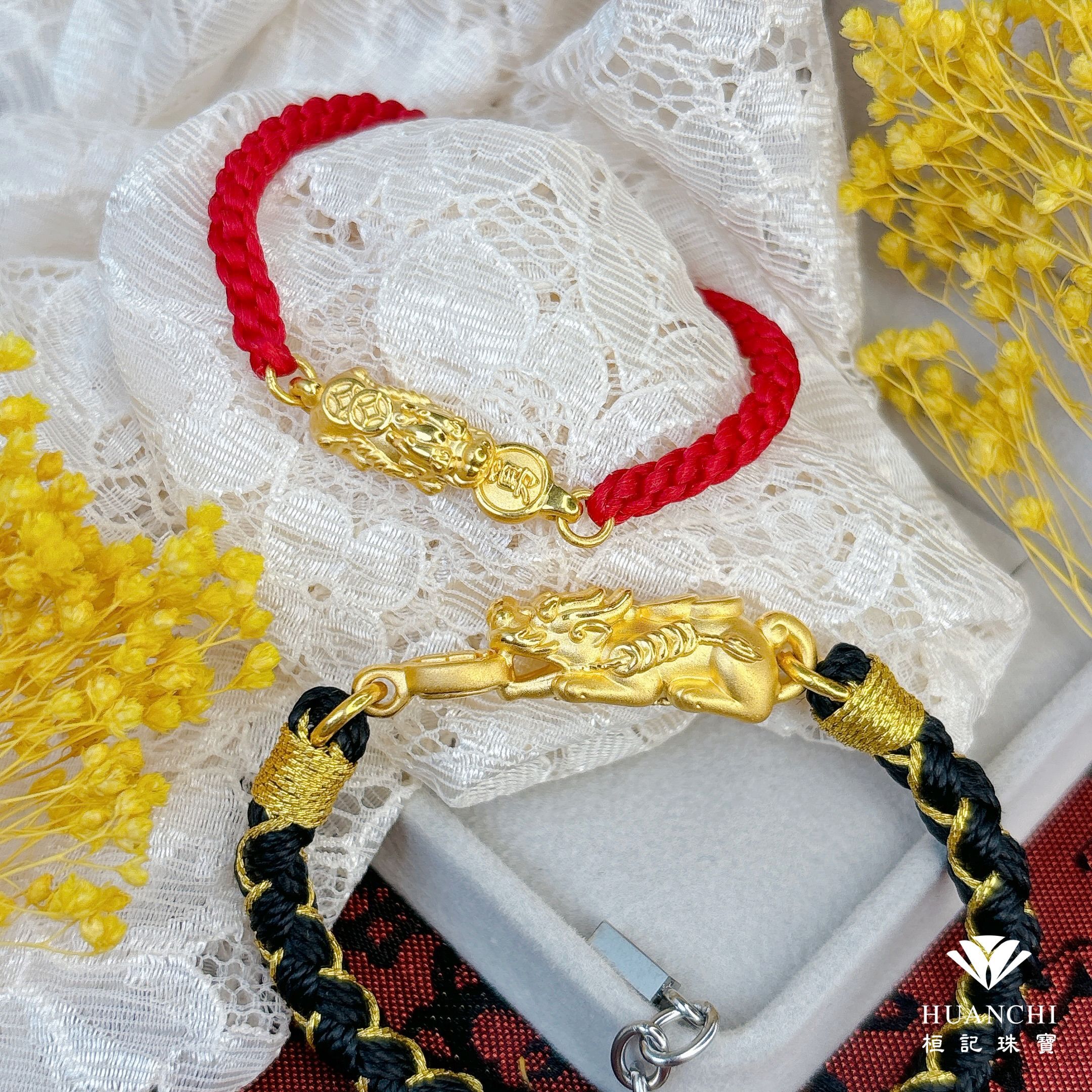 白沙屯媽祖 咬錢貔貅 情侶編織金手鍊