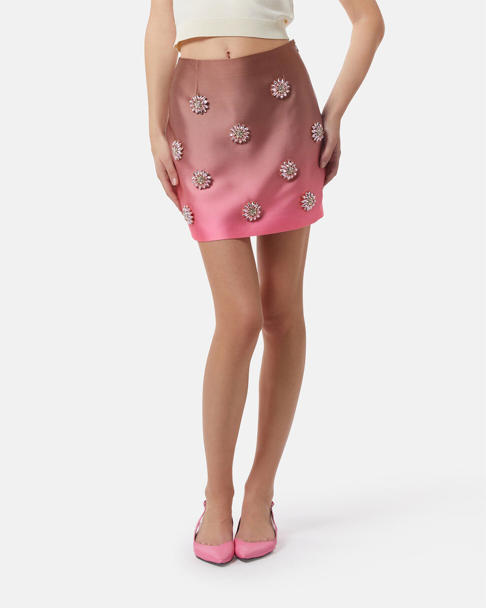 【Silvian Heach】水鑽花緞面短裙