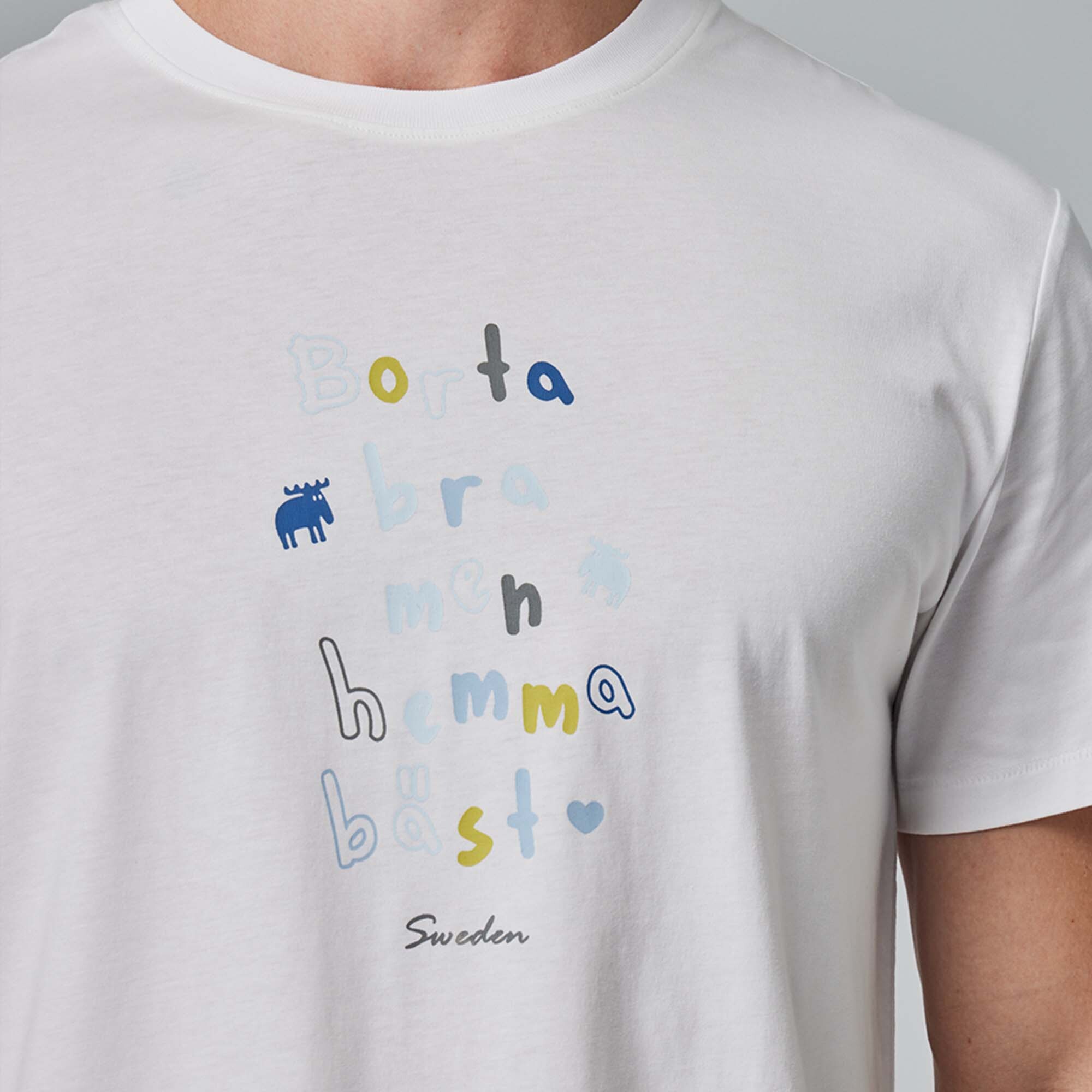 moz瑞典 駝鹿 標語駝鹿 舒適柔棉 100%純棉短T-經典白(亞洲版)男款