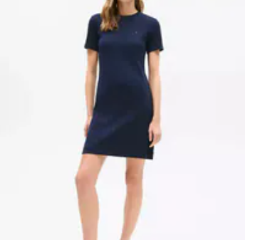 [S] TOMMY HILFIGER NAVY SLIM FIT SOLID SHORT SLEEVE DRESS, XW03963-401 (STH1256)