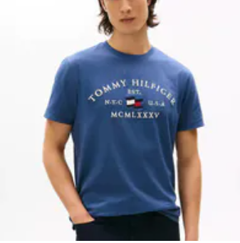 [S] TOMMY HILFIGER BLUE HEATHER HILFIGER FLAG LOGO T-SHIRT, XM03815-404 (STH1259)