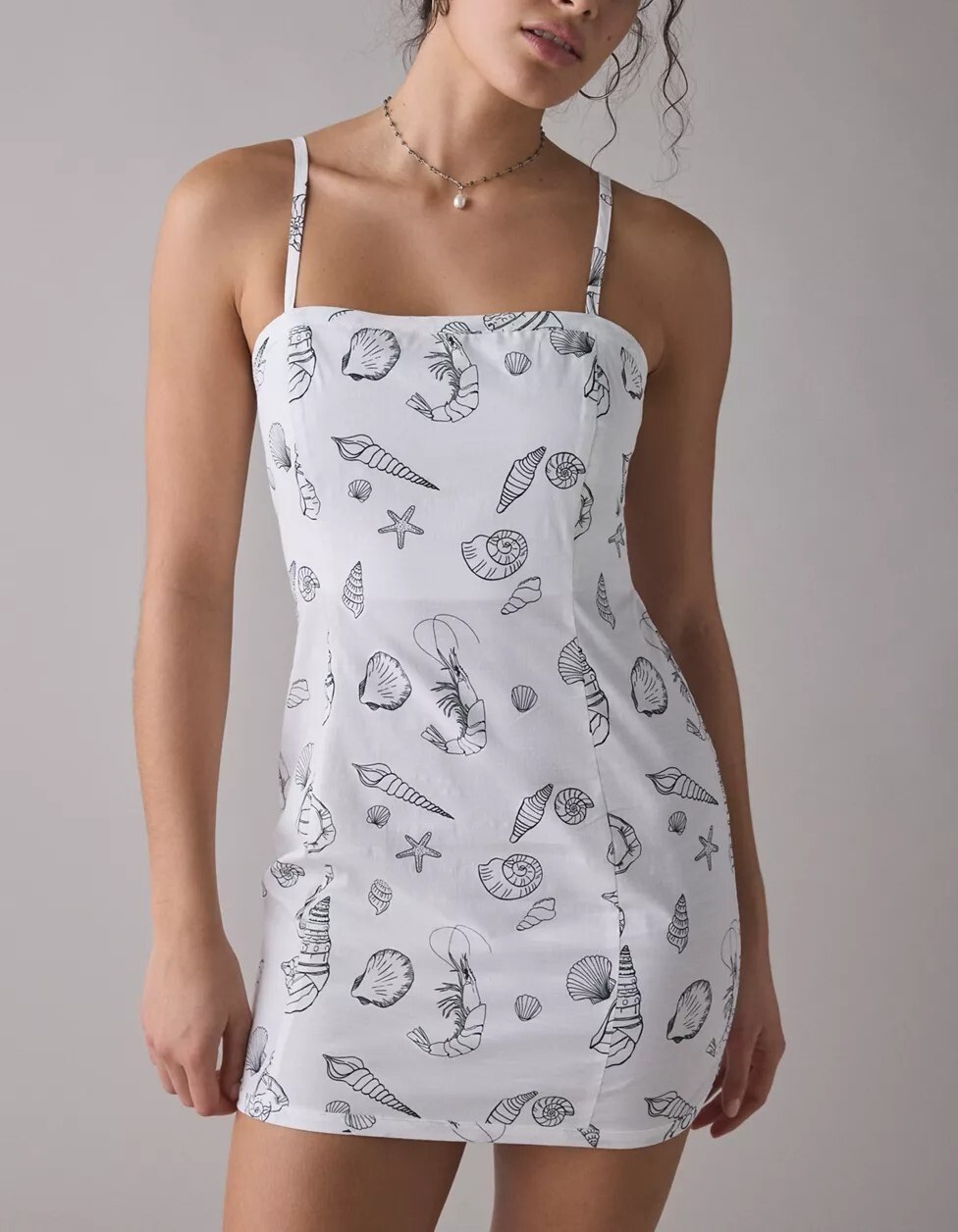 Summer Sea黑白貝殼印花方領Mini Dress