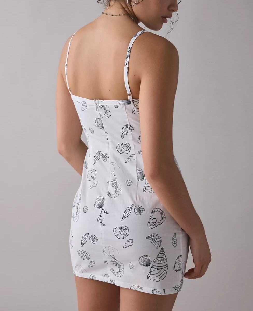 Summer Sea黑白貝殼印花方領Mini Dress