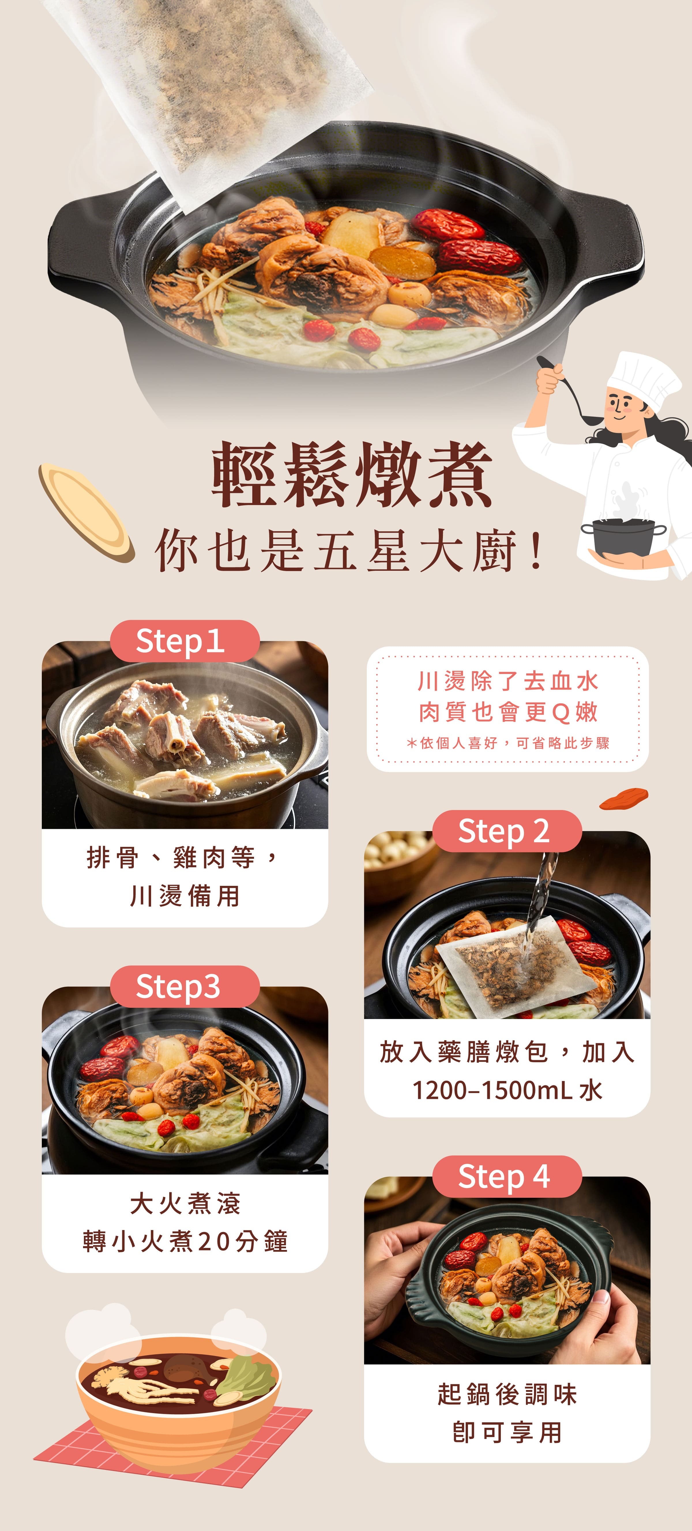 登義燒酒雞藥膳包燉煮步驟