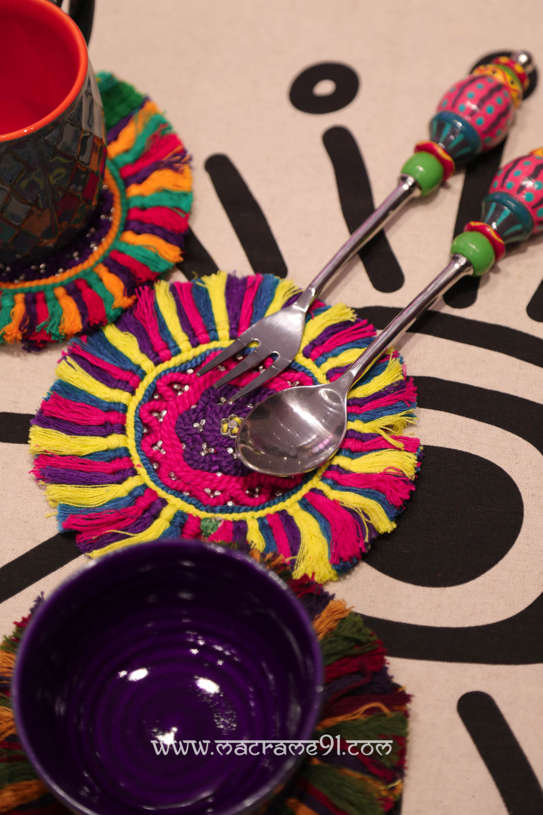 Macrame ACC - 民族杯墊 - J0488 - 多色 (0228)