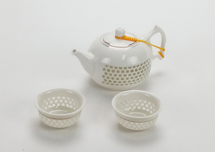 鹿港窯禮品館│居家開運生活用品-玲瓏瓷茶具組3入(禮盒)