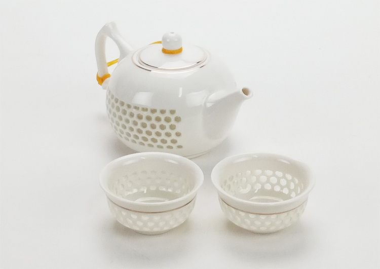 鹿港窯禮品館│居家開運生活用品-玲瓏瓷茶具組3入(禮盒)