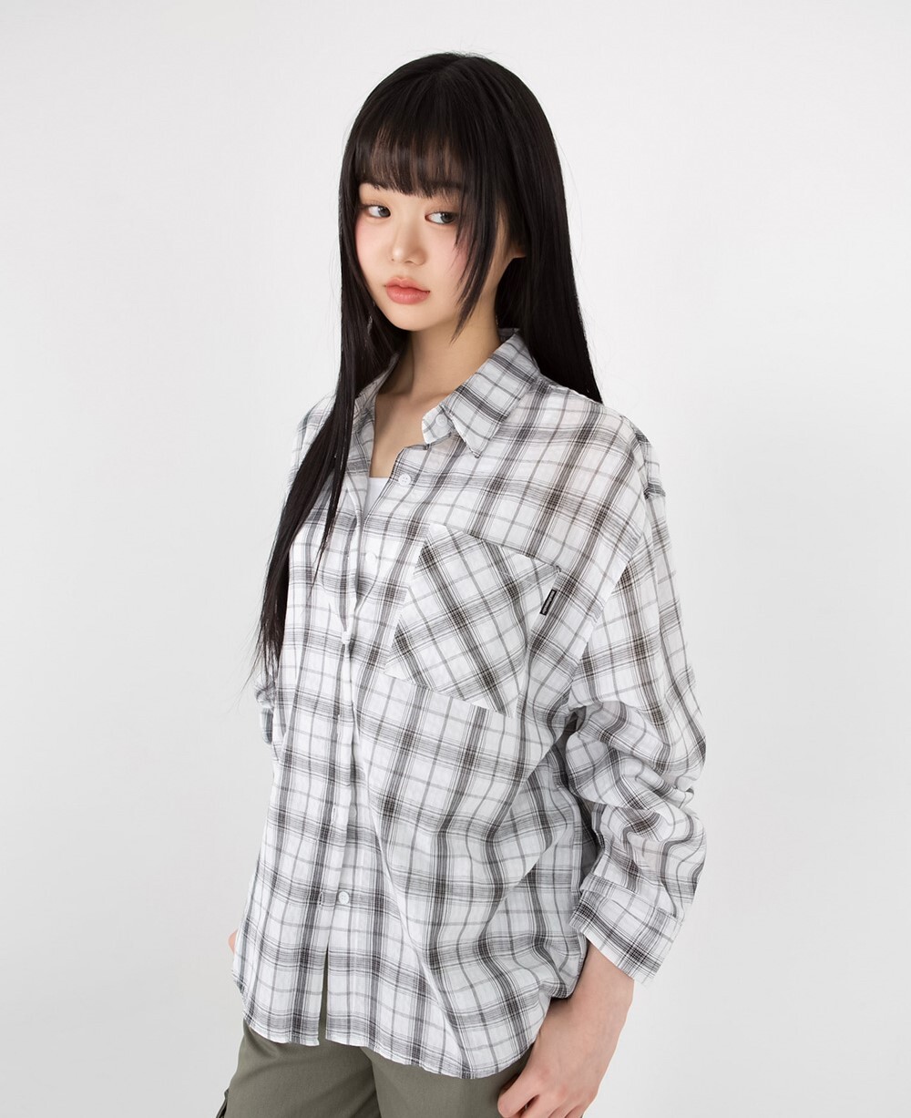 韓國muahmuah授權 百搭黑白灰色系寬鬆格紋襯衫