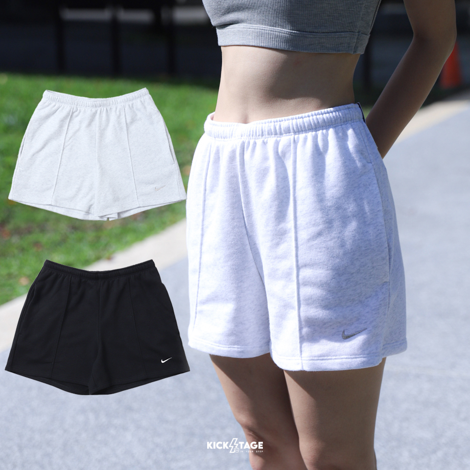 女款 NIKE NSW 灰白 黑 刺繡 抽繩 中腰 4吋 經典 寬鬆 運動 休閒 短褲【HF6941】