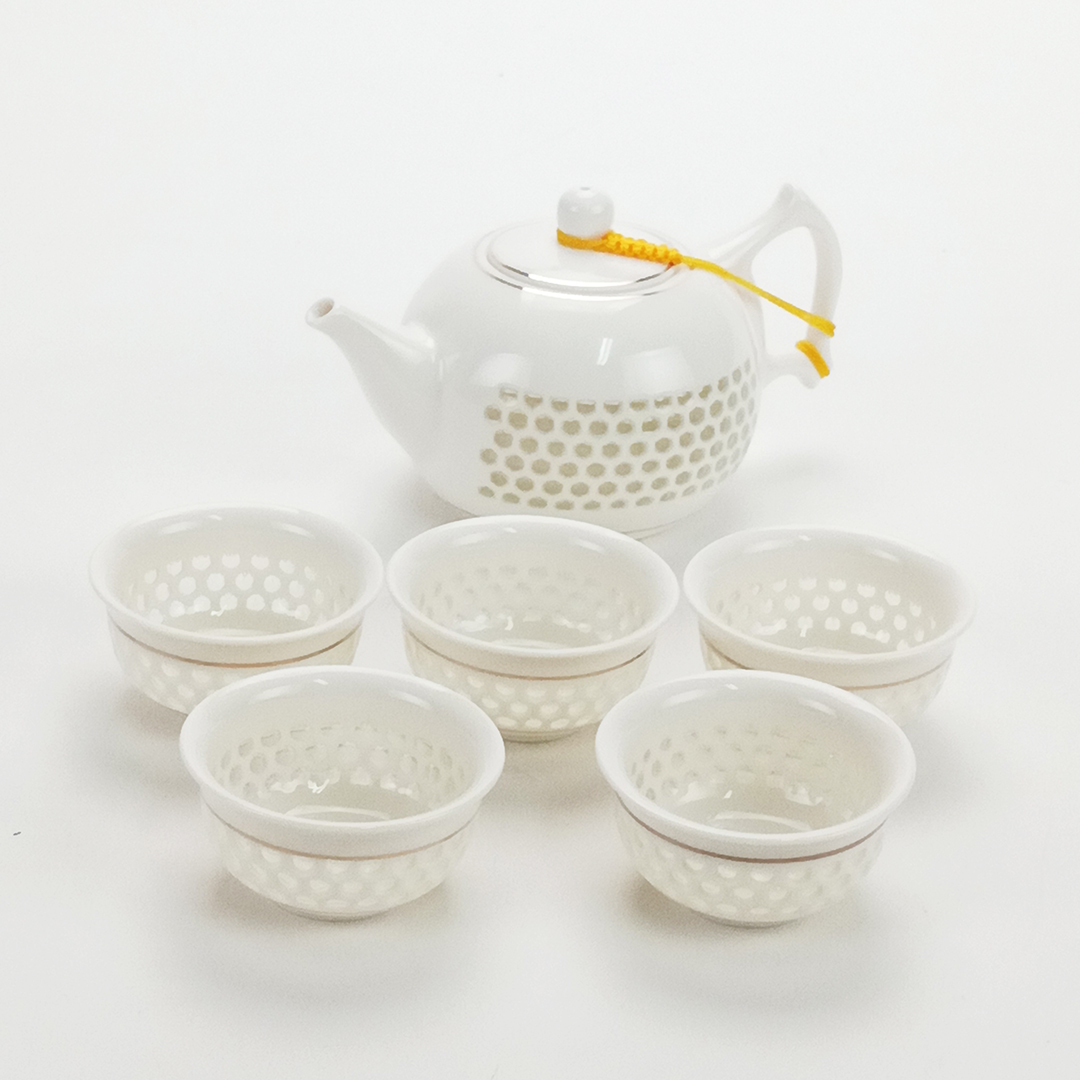 玲瓏瓷6件茶泡具組1壺5杯(禮盒)