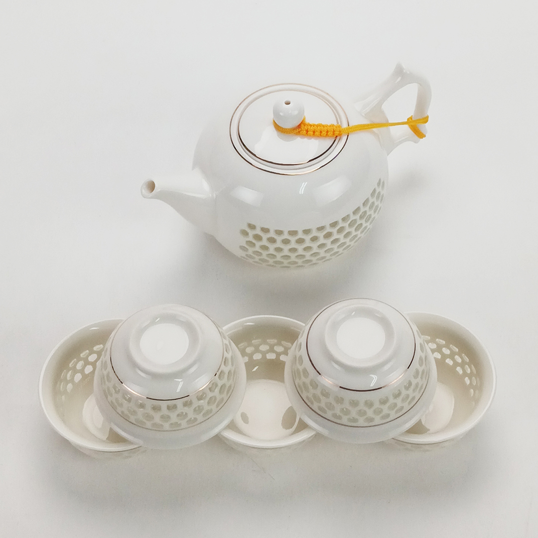 玲瓏瓷6件茶泡具組1壺5杯(禮盒)