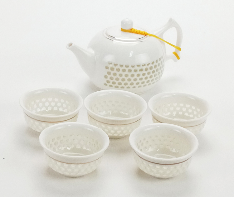 鹿港窯禮品館│玲瓏瓷6件茶泡具組1壺5杯(禮盒)