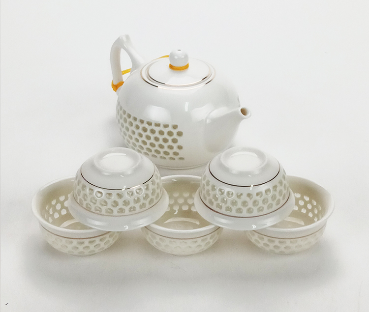 鹿港窯禮品館│玲瓏瓷6件茶泡具組1壺5杯(禮盒)