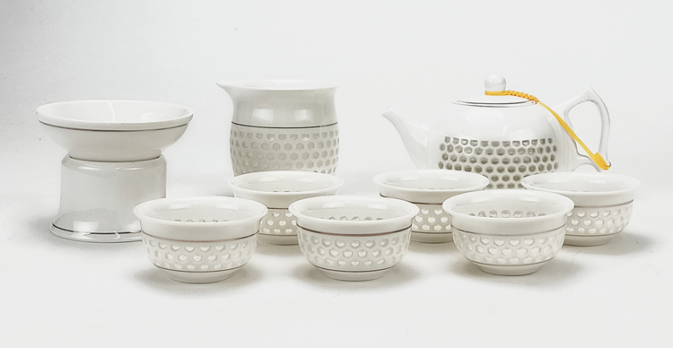 鹿港窯禮品館│玲瓏瓷10件茶泡具組(禮盒)