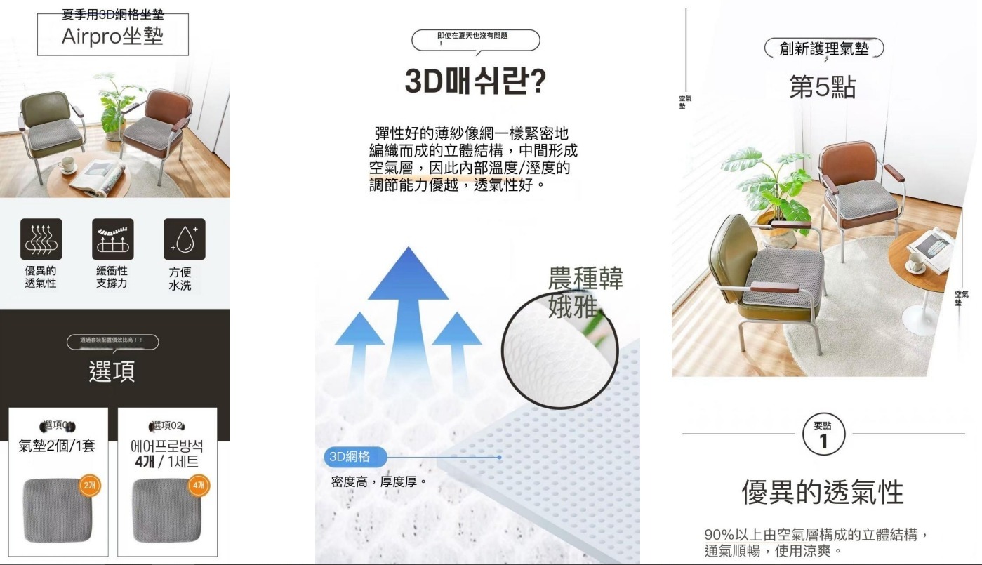 (3089)Airpro 3D 網格 灰色 坐墊套裝 (45*45X4張)