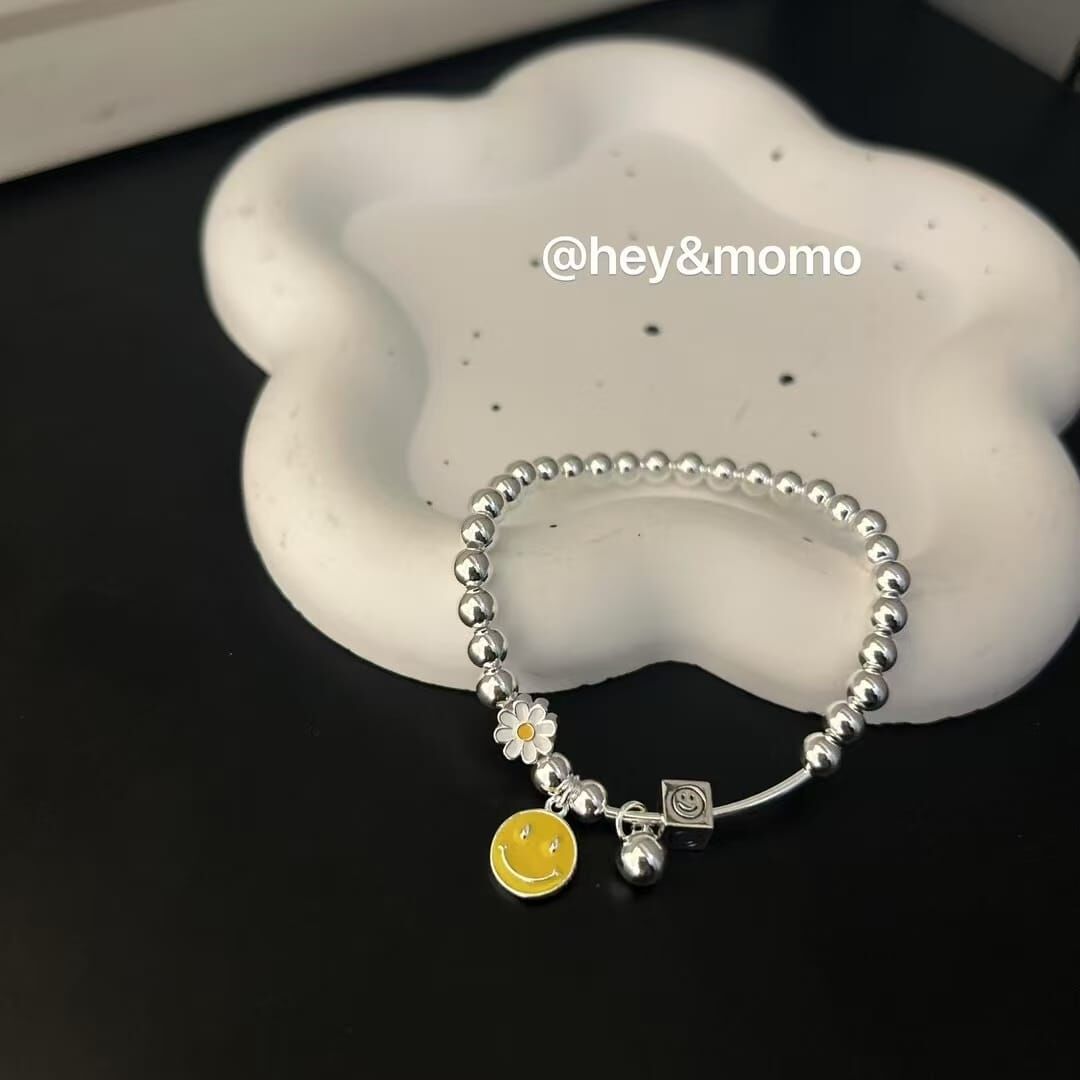 HM4384 銀珠珠笑臉拼雛菊手鏈