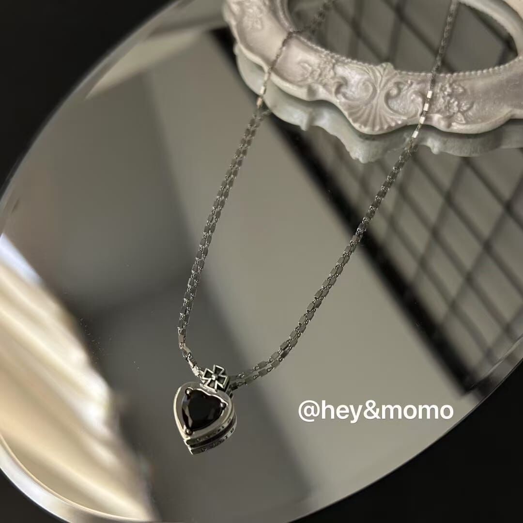 HM4386 刻字925銀黑色愛心頸鏈
