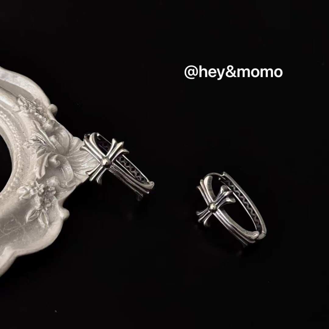 HM4386 925銀克羅心十字架耳扣