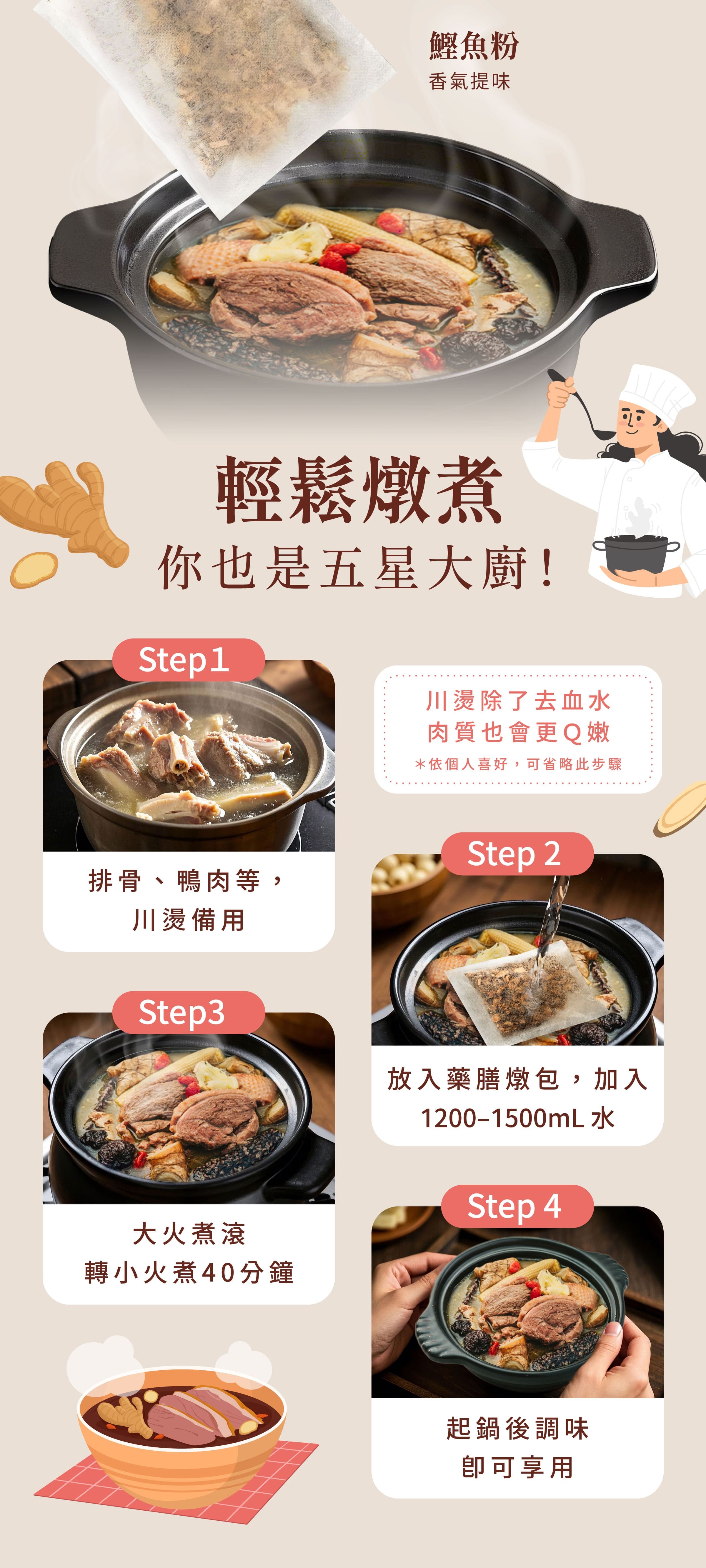 登義薑母鴨藥膳包燉煮步驟