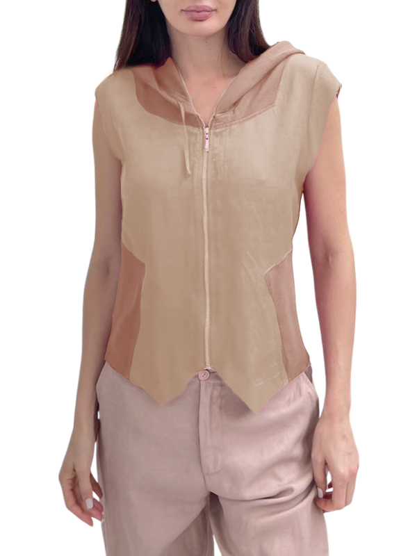 EUROPEAN  連帽拉鍊背心(粉橘)