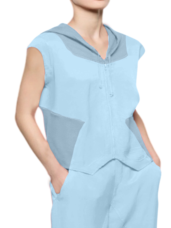 EUROPEAN  連帽拉鍊背心(水藍)