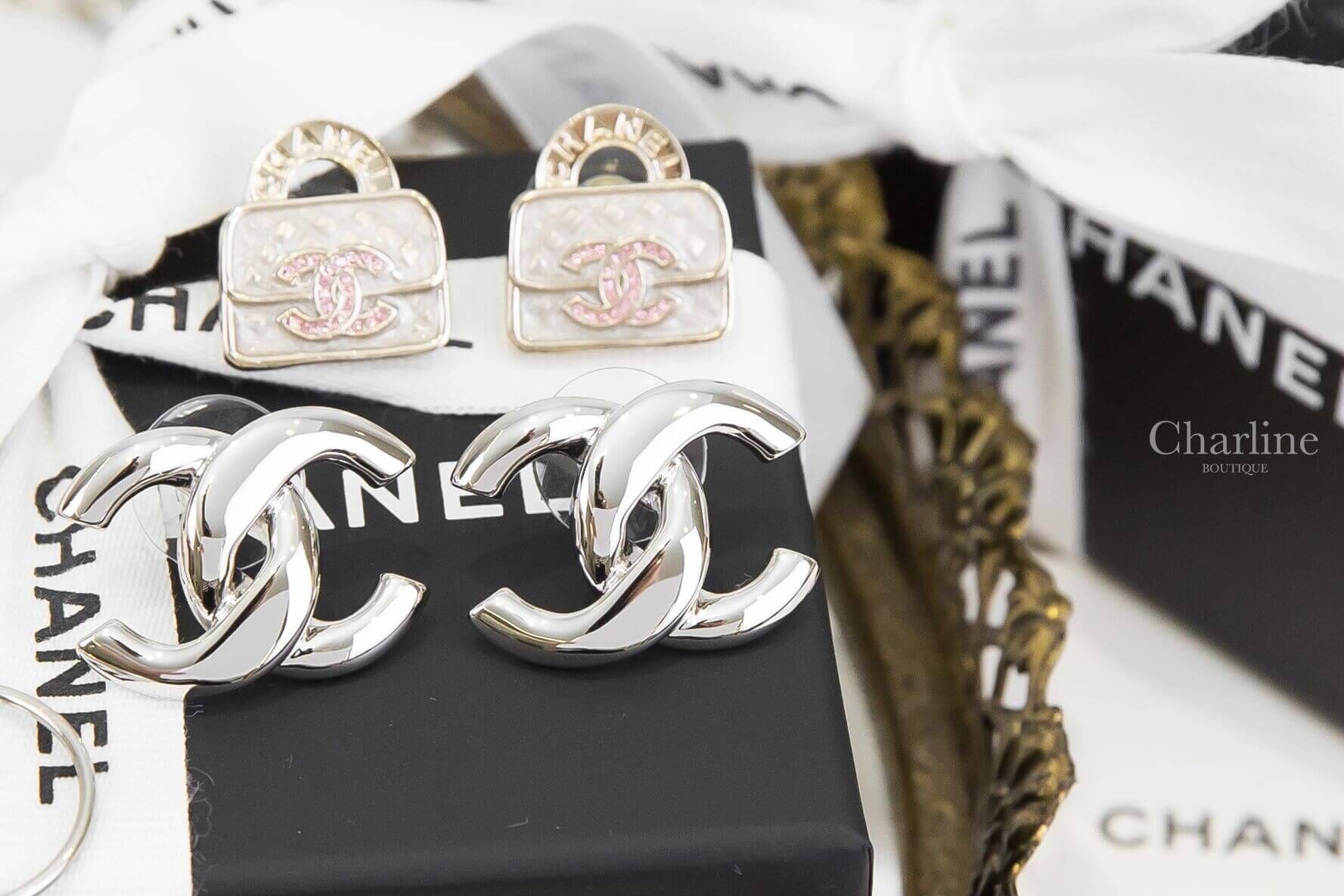 Chanel Earrings 銀色金屬螺旋CC耳環