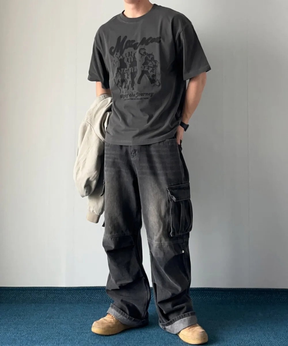 <兩件組合價$1599🌟> MOZMOZ 復古水洗圖案短T 兩入組