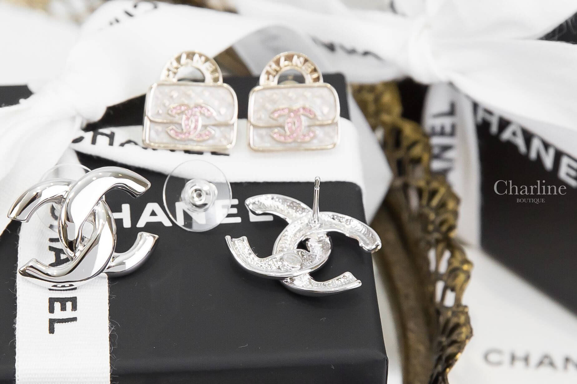 Chanel Earrings 銀色金屬螺旋CC耳環-Charline Boutique 精品代購