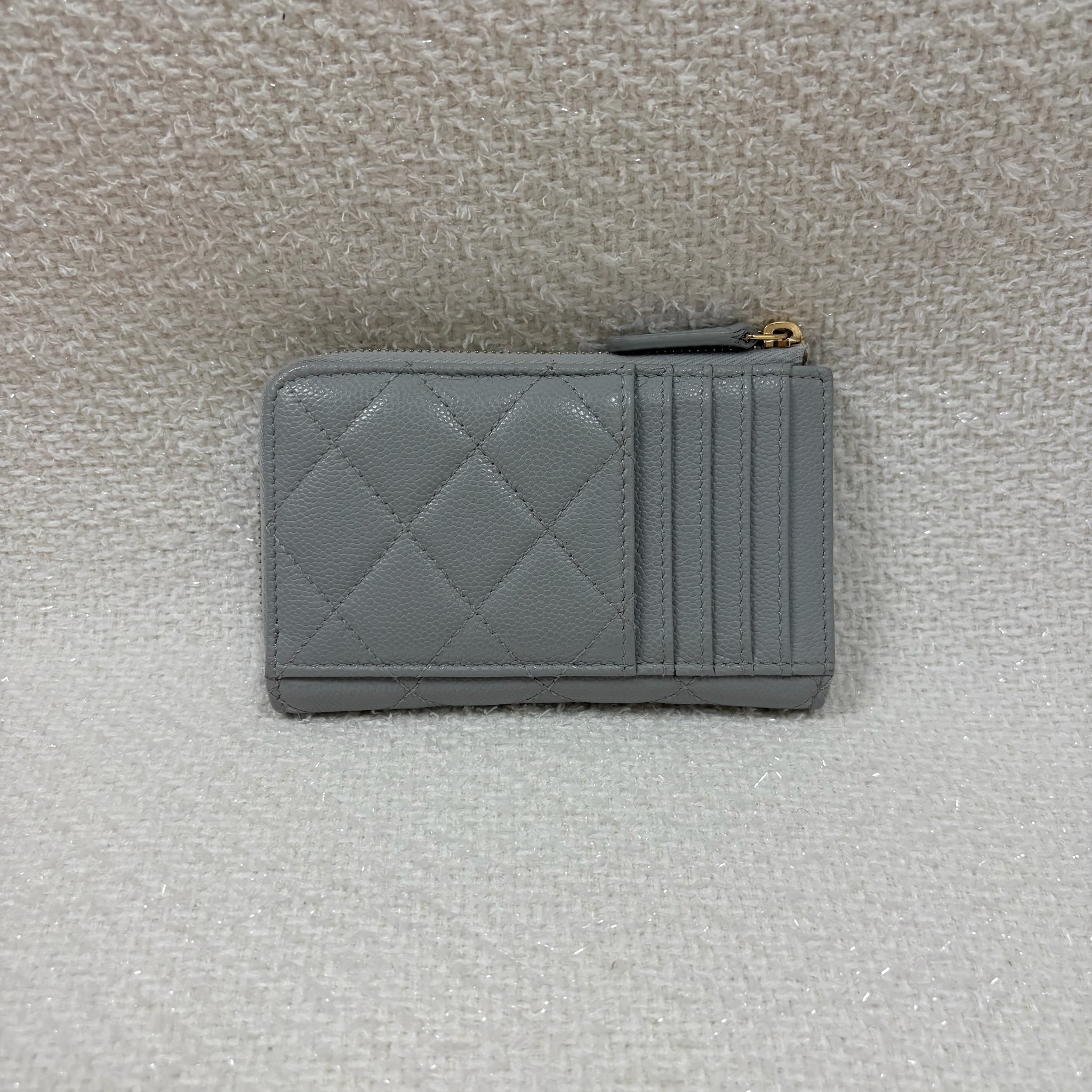 Chanel Zipper Card Holder - Grey / Ghw
