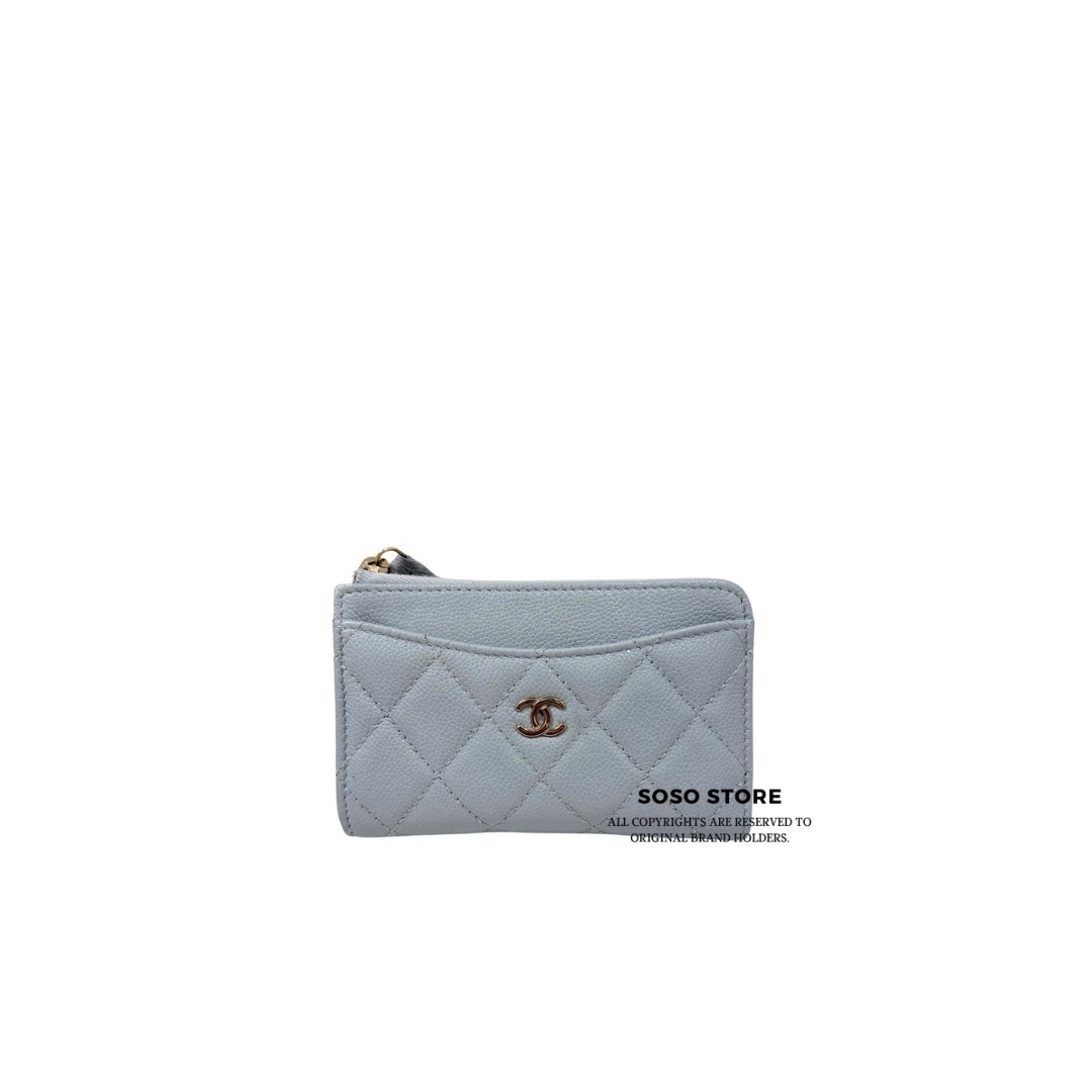 Chanel Zipper Card Holder - Grey / Ghw