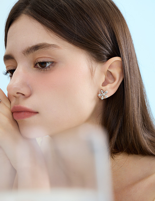 少女浪漫花花。夾式耳環(銀)