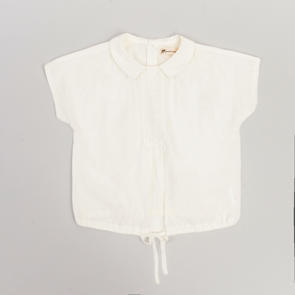 PIPPY優雅5分袖下擺抽繩上衣 白