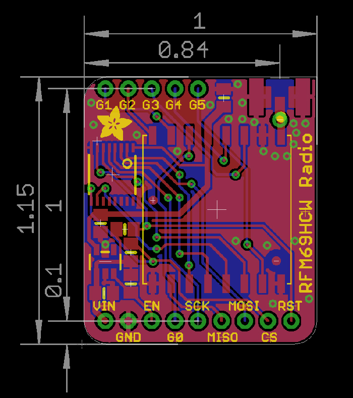 Adafruit RFM95W LoRa 無線收發模組,尺寸規格