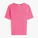 [S] TOMMY HILFIGER FANDANGO PINK SHORT SLEEVE CABLE KNIT SWEATER, 76J5411-670 (STH1262)