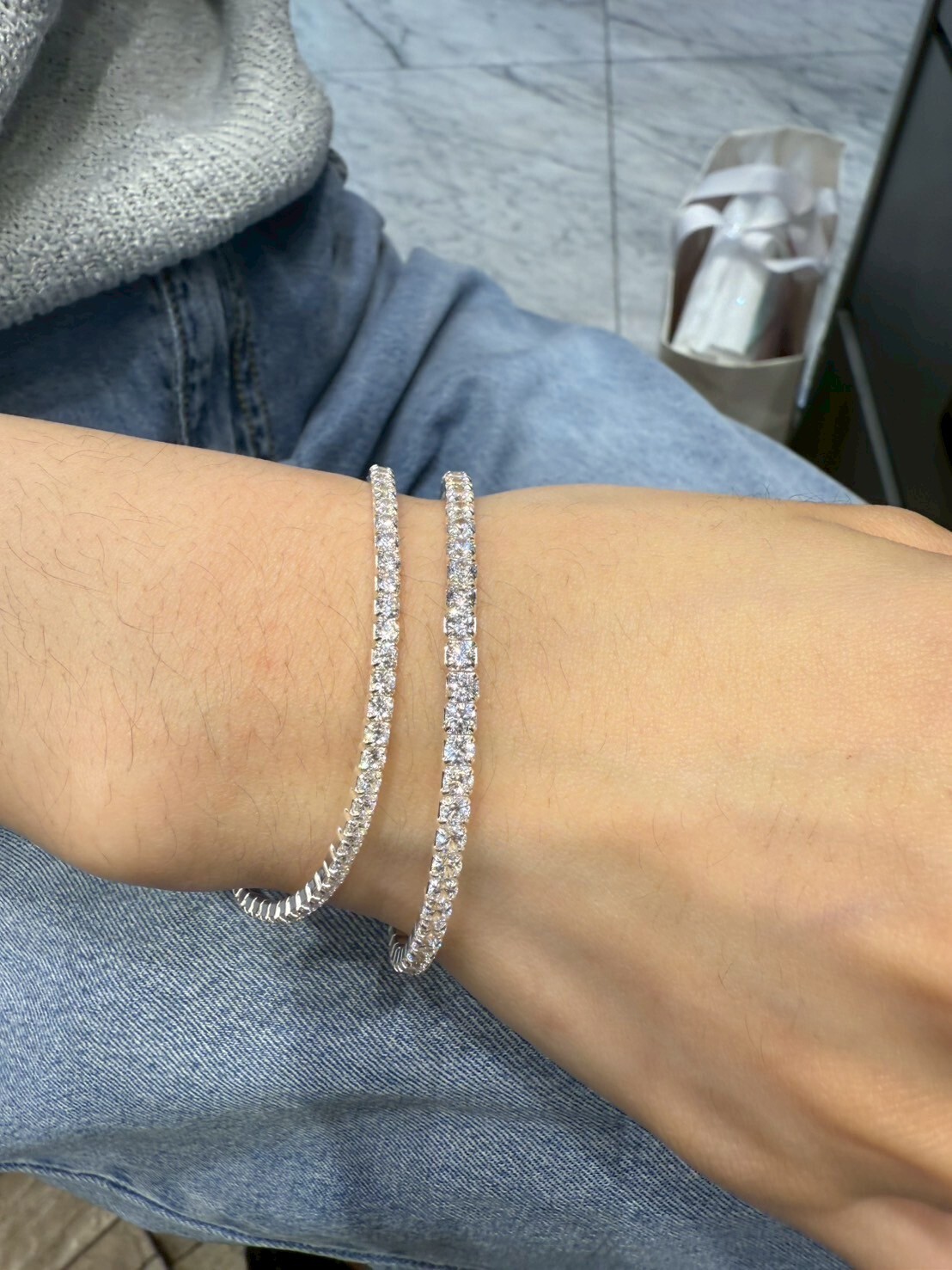 HM4355 925 銀超火2.5mm水鑽網球鏈彈力繩手鍊