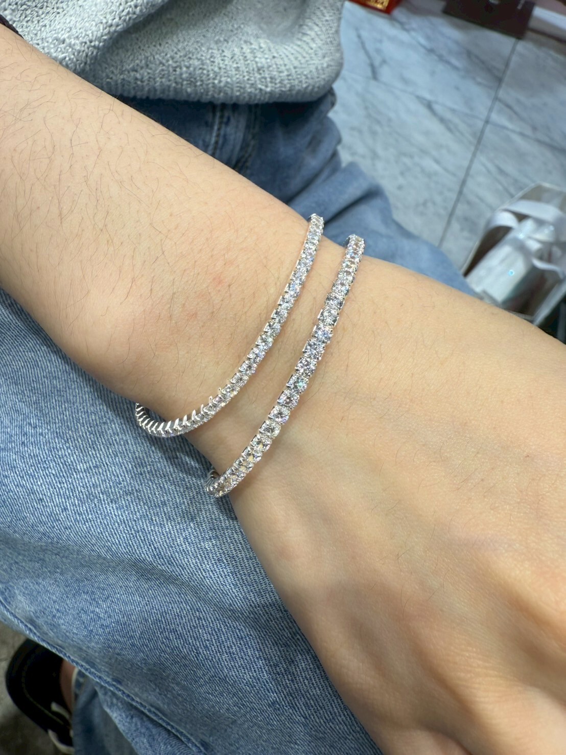 HM4354 925銀超火3mm水鑽網球鏈彈力繩手鍊